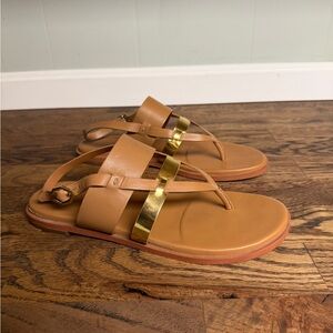 Cole Haan Finley Grand Tan Sandals with Gold Accents